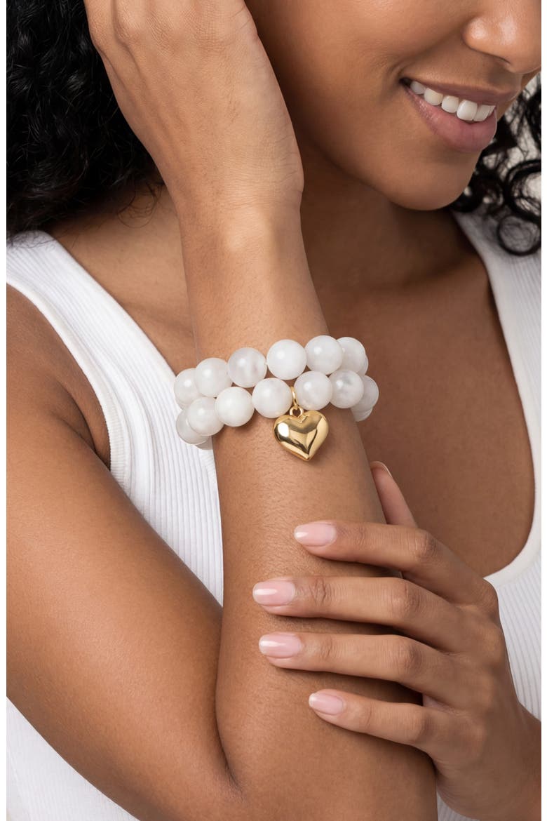Luck & Love Stone Puffy Heart Stretch Bracelet, Alternate, color, BONE