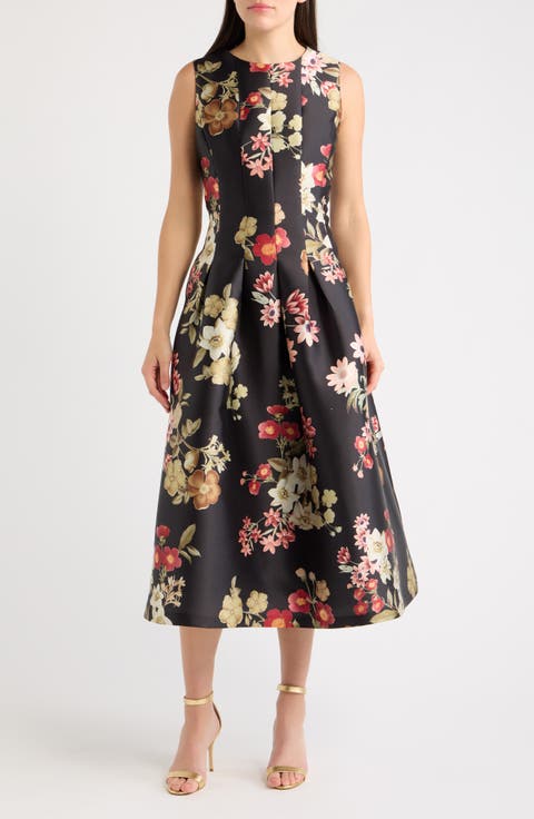 Floral Print Pleated Cocktail Dress
