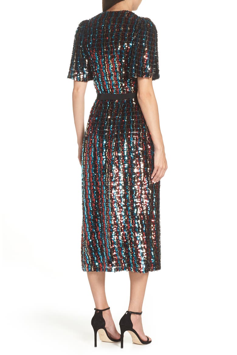 Multicolor Sequin Wrap Dress, Alternate, color, MERLOT GOLD