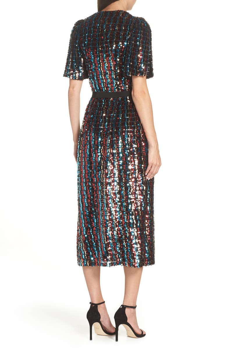 ML Monique Lhuillier Multicolor Sequin Wrap Dress, Alternate, color, 