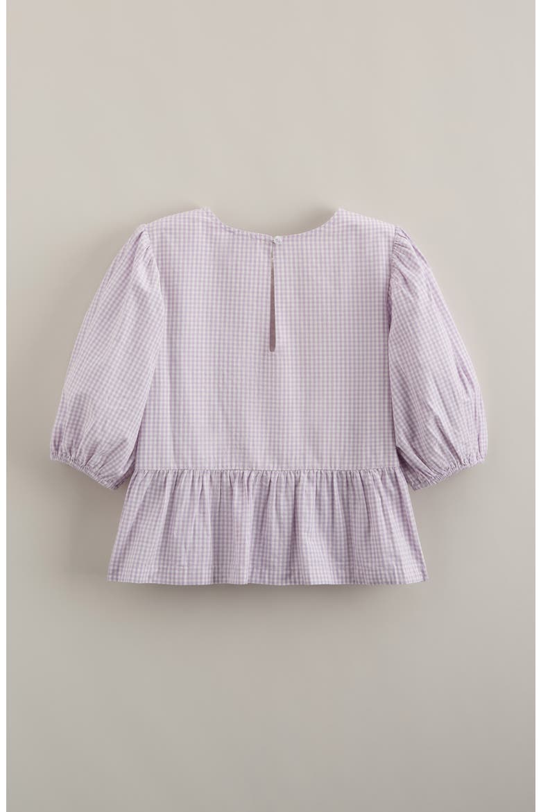 Kids' Bow Front Peplum Top, Alternate, color, PURPLE SECRET GINGHAM