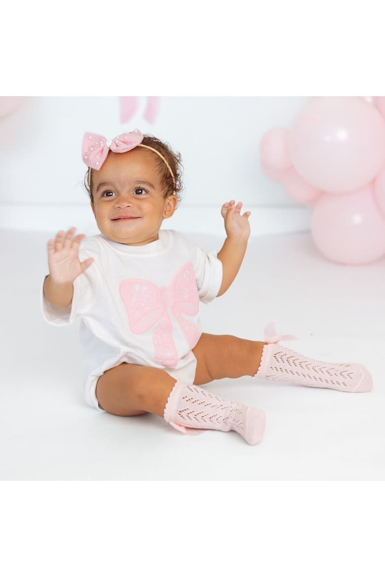 Lace Bow Puff Ink Short Sleeve Romper, Alternate, color, White