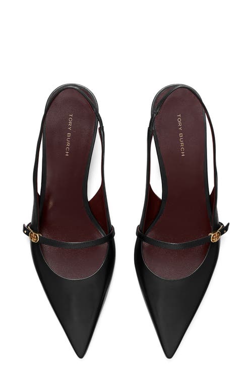 Tory Burch Double T Buckle Slingback Mary Jane Kitten Heel Pump In Black