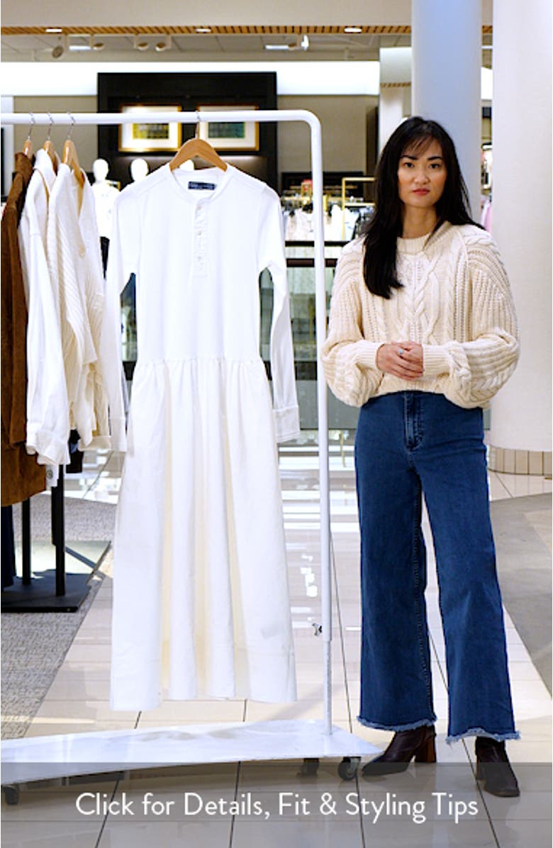 Long Sleeve Mixed Media Henley Midi Dress, sales video thumbnail