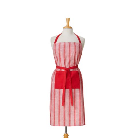 Red & White Stripe Apron Red Multi Cotton Everyday,Summer