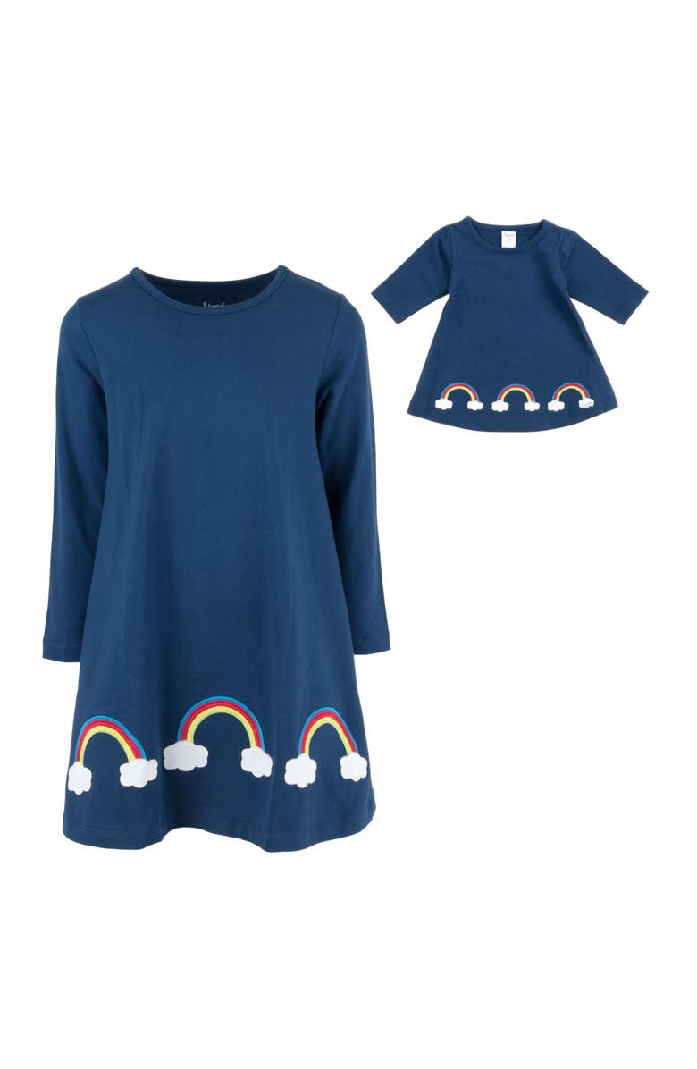 Leveret Girls Cotton Dress with Matching Doll Dress, Printed Design, Alternate, color, Rainbow