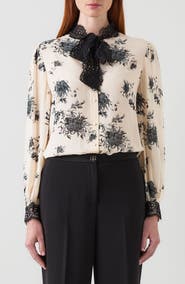 LK Bennett Violetta Floral Lace Bow Button-Up Shirt