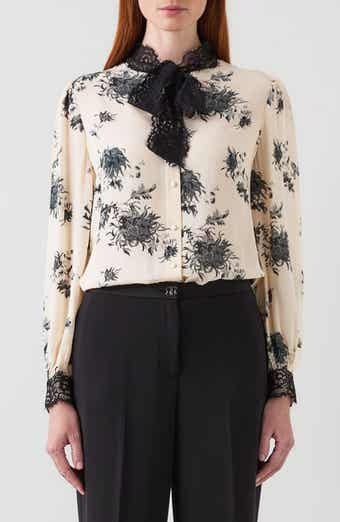 Violetta Floral Lace Bow Button-Up Shirt