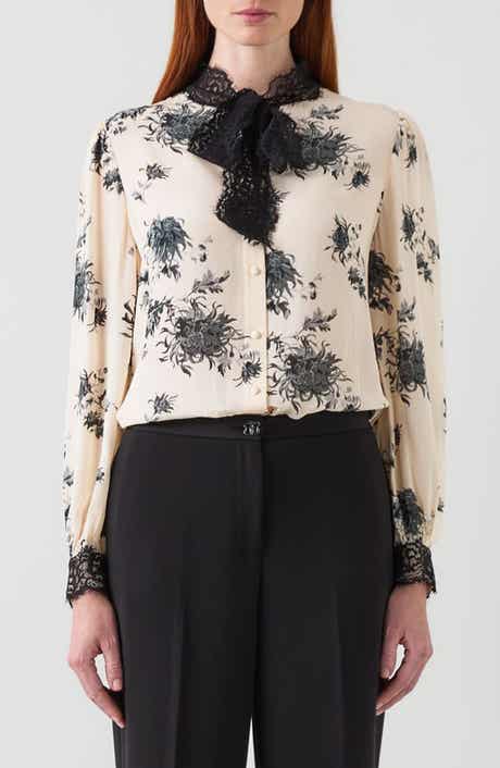 Violetta Floral Lace Bow Button-Up Shirt