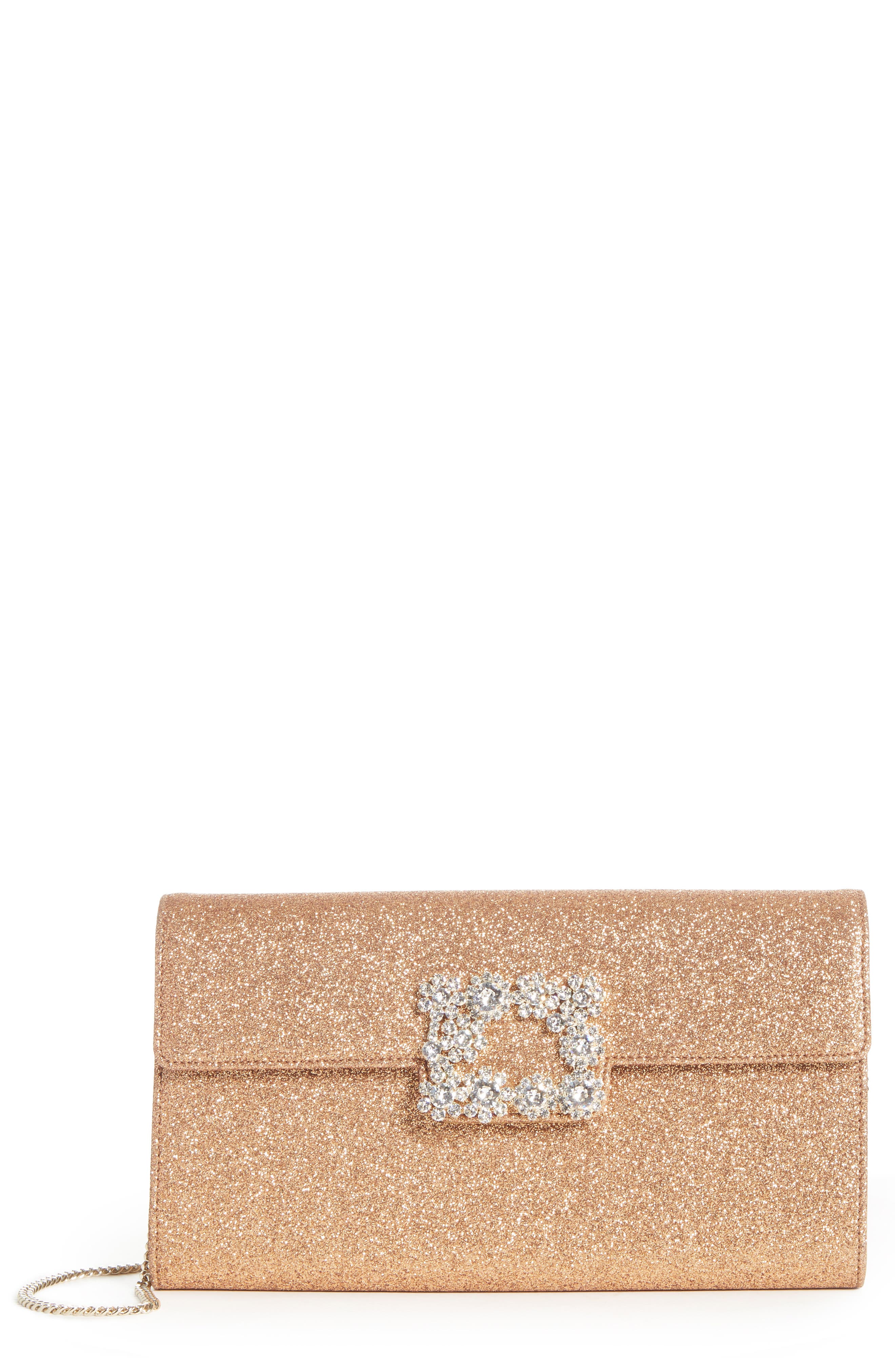 Roger Vivier Crystal Buckle Glitter Shoulder Bag, Main, color, 