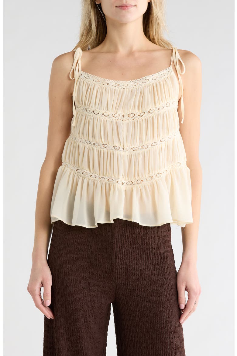 Lace Trim Tiered Tank, Main, color, CREME