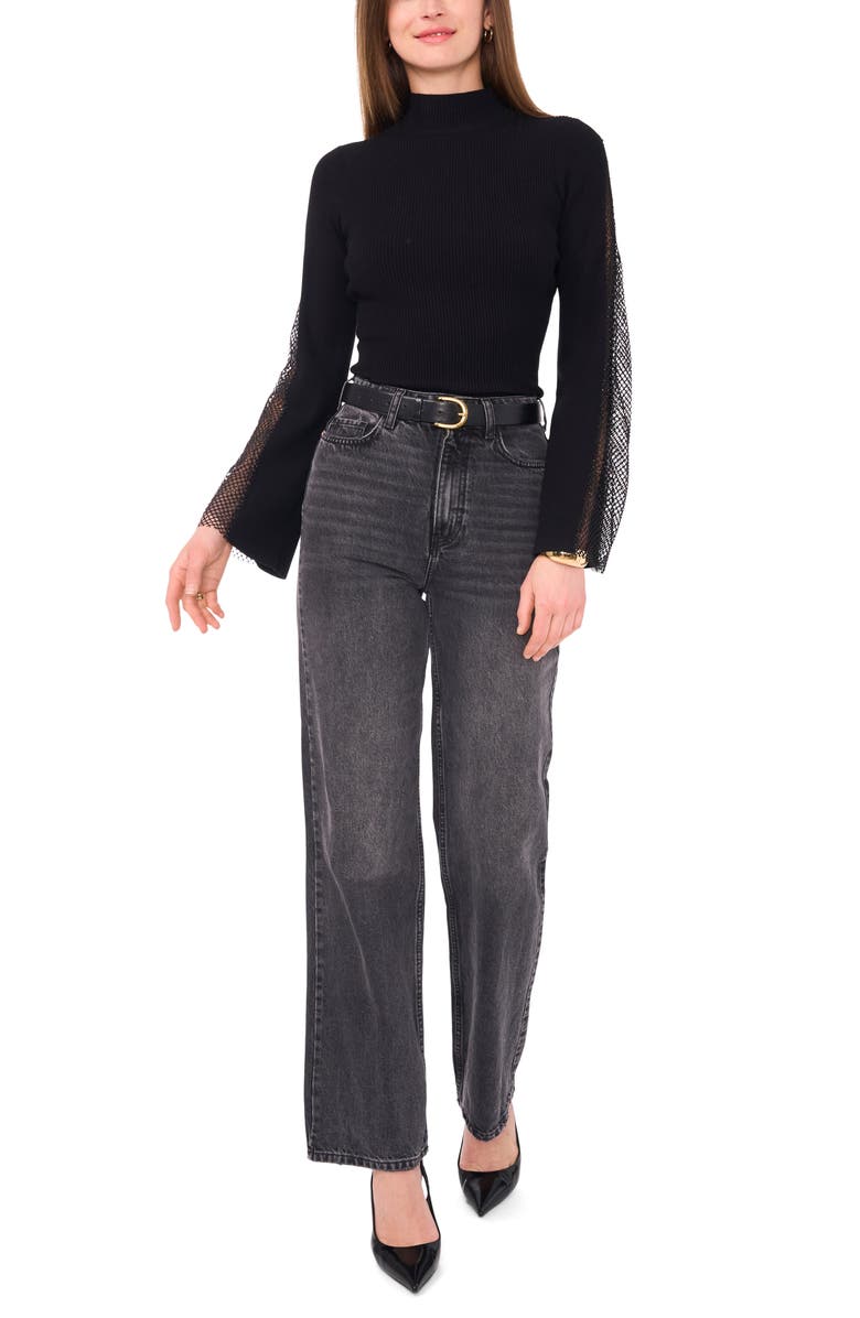 Vince Camuto Rhinestone Rib Mock Neck Knit Top, Alternate, color,