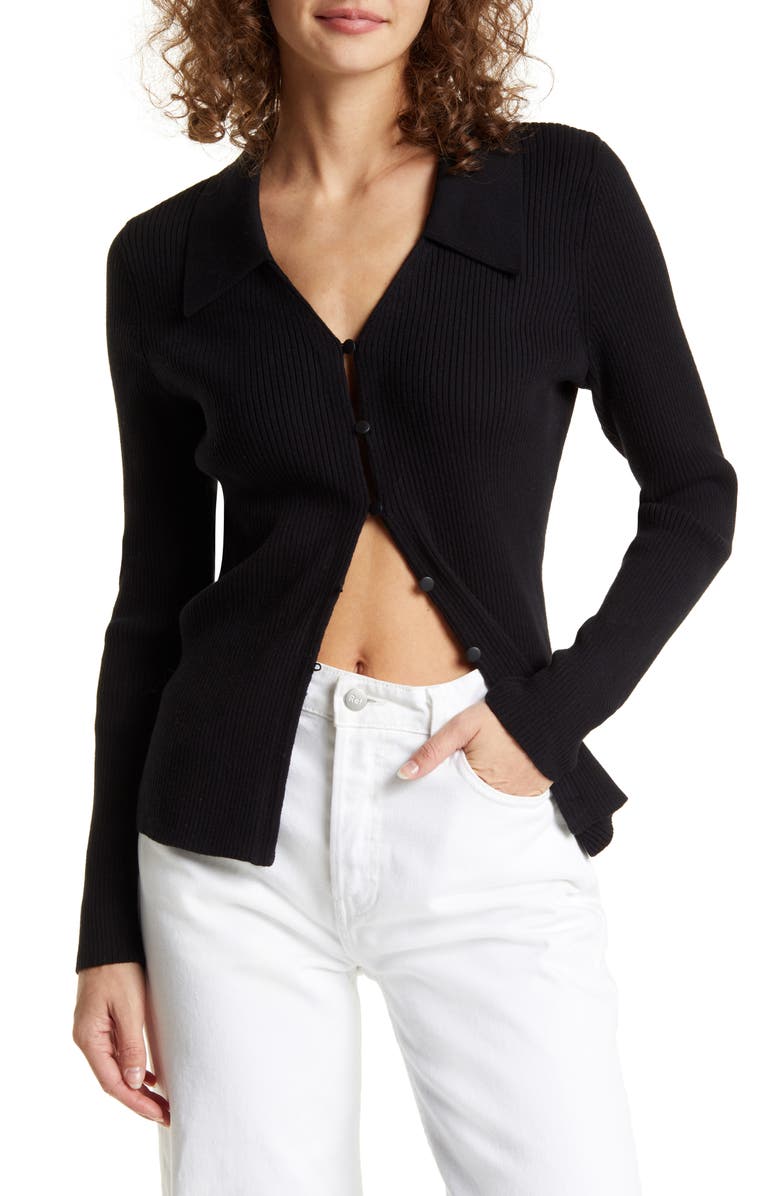 & Other Stories Collared V-Neck Rib Cardigan, Main, color,