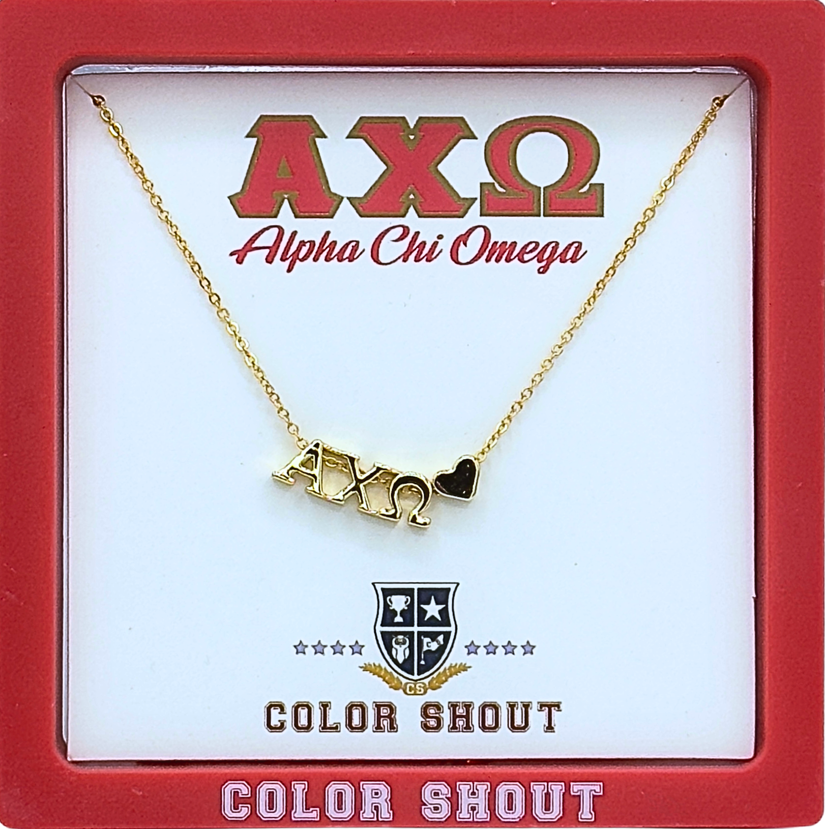 Color Shout Alpha Chi Omega Sorority Gold Heart Necklace (Women ...
