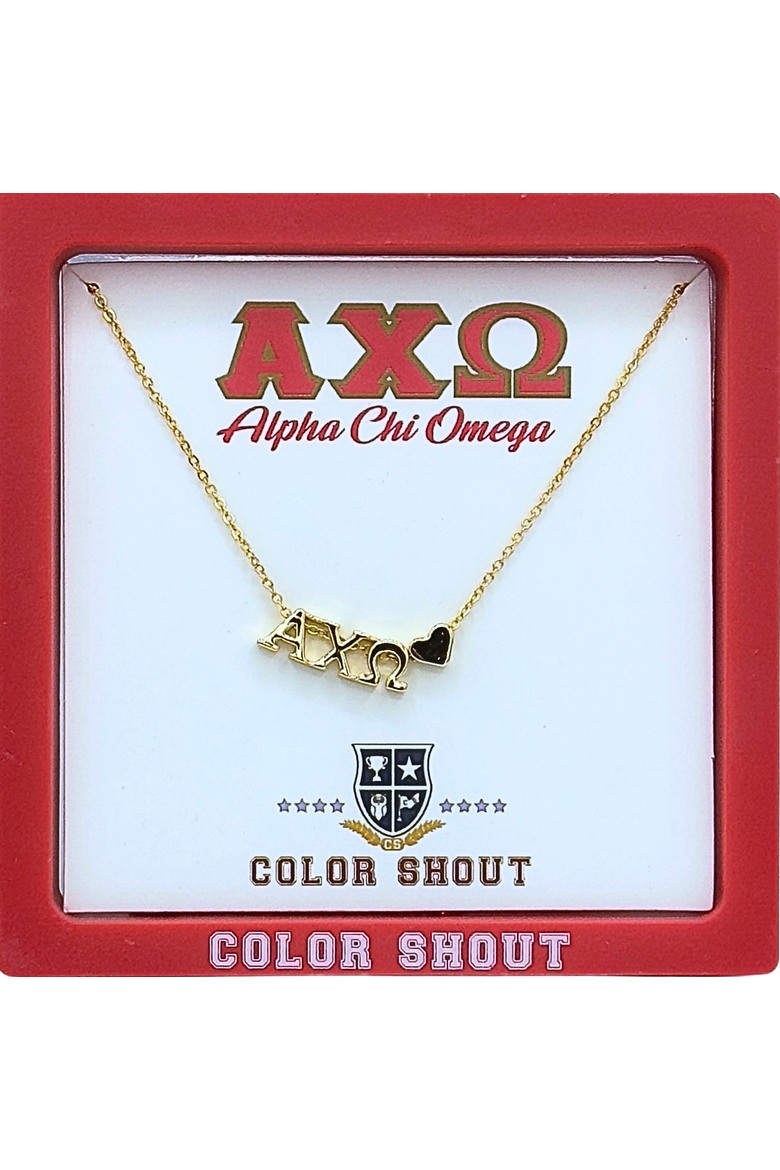Alpha Chi Omega Sorority Gold Heart Necklace, Alternate, color, Yellow Gold