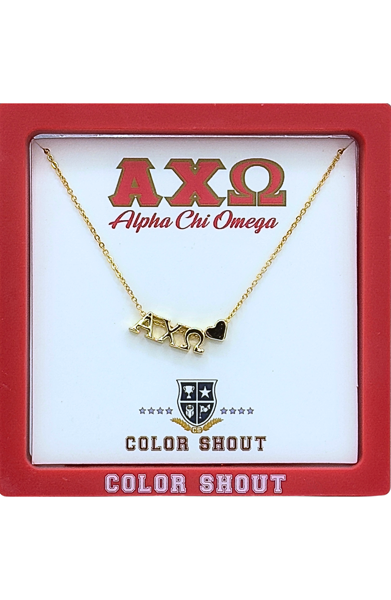 Color Shout Alpha Chi Omega Sorority Gold Heart Necklace, Alternate, color, Yellow Gold