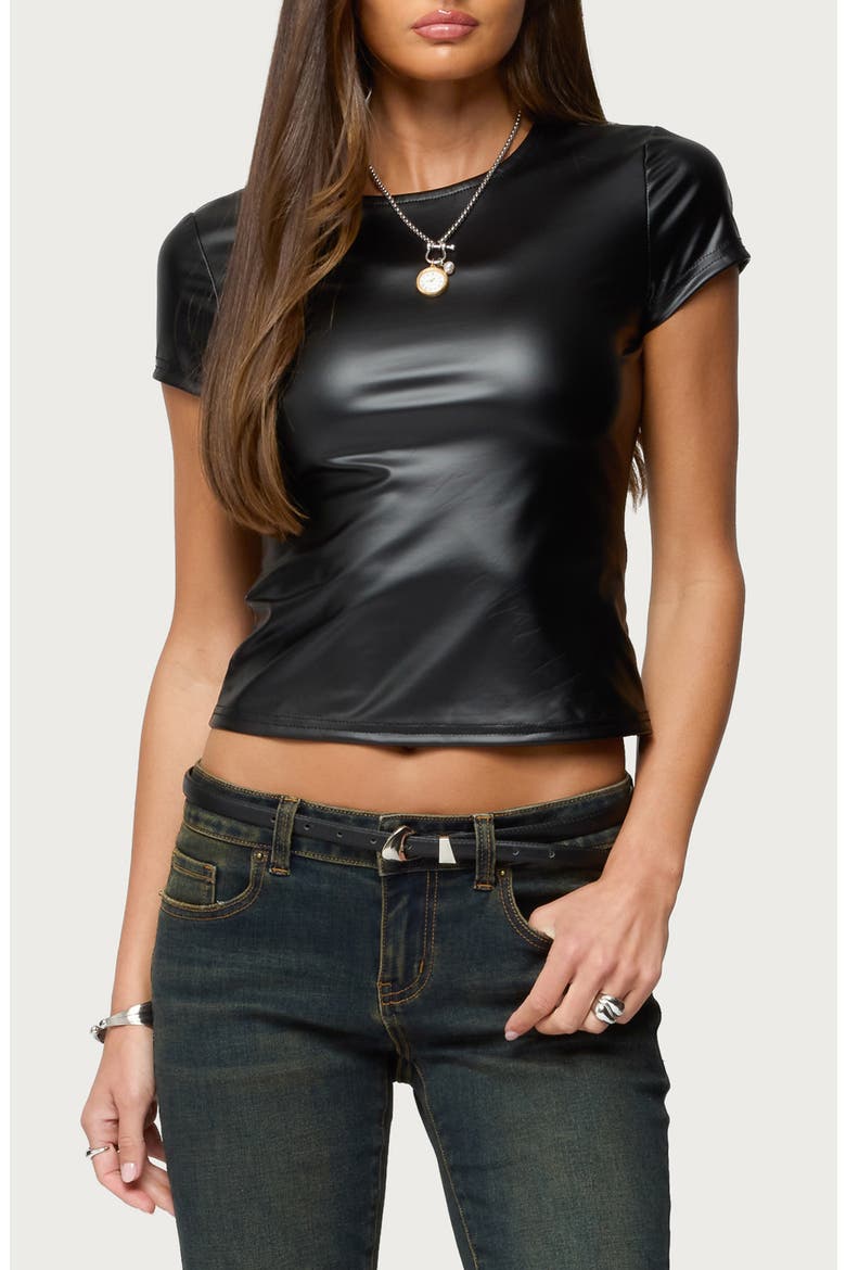 Raphaela Faux Leather Crop Top, Main, color, BLACK