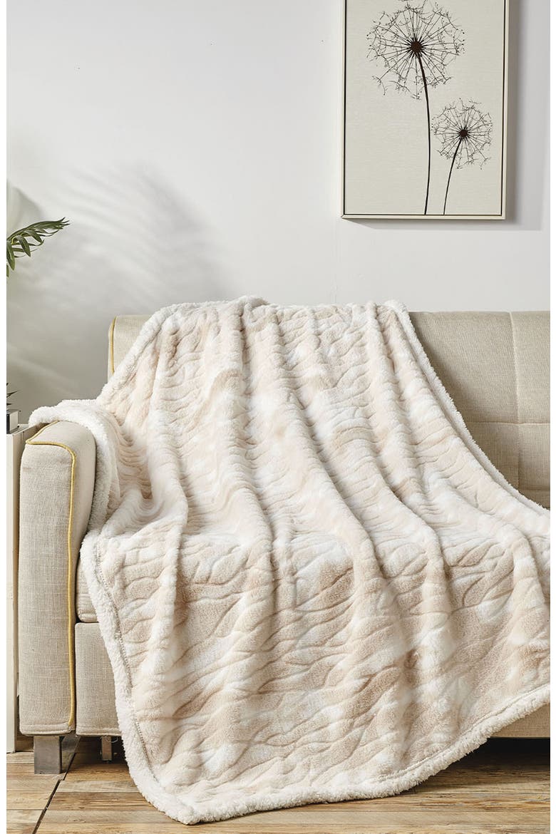 Alaska Microplush Faux Shearling Throw Blanket, Alternate, color, BEIGE
