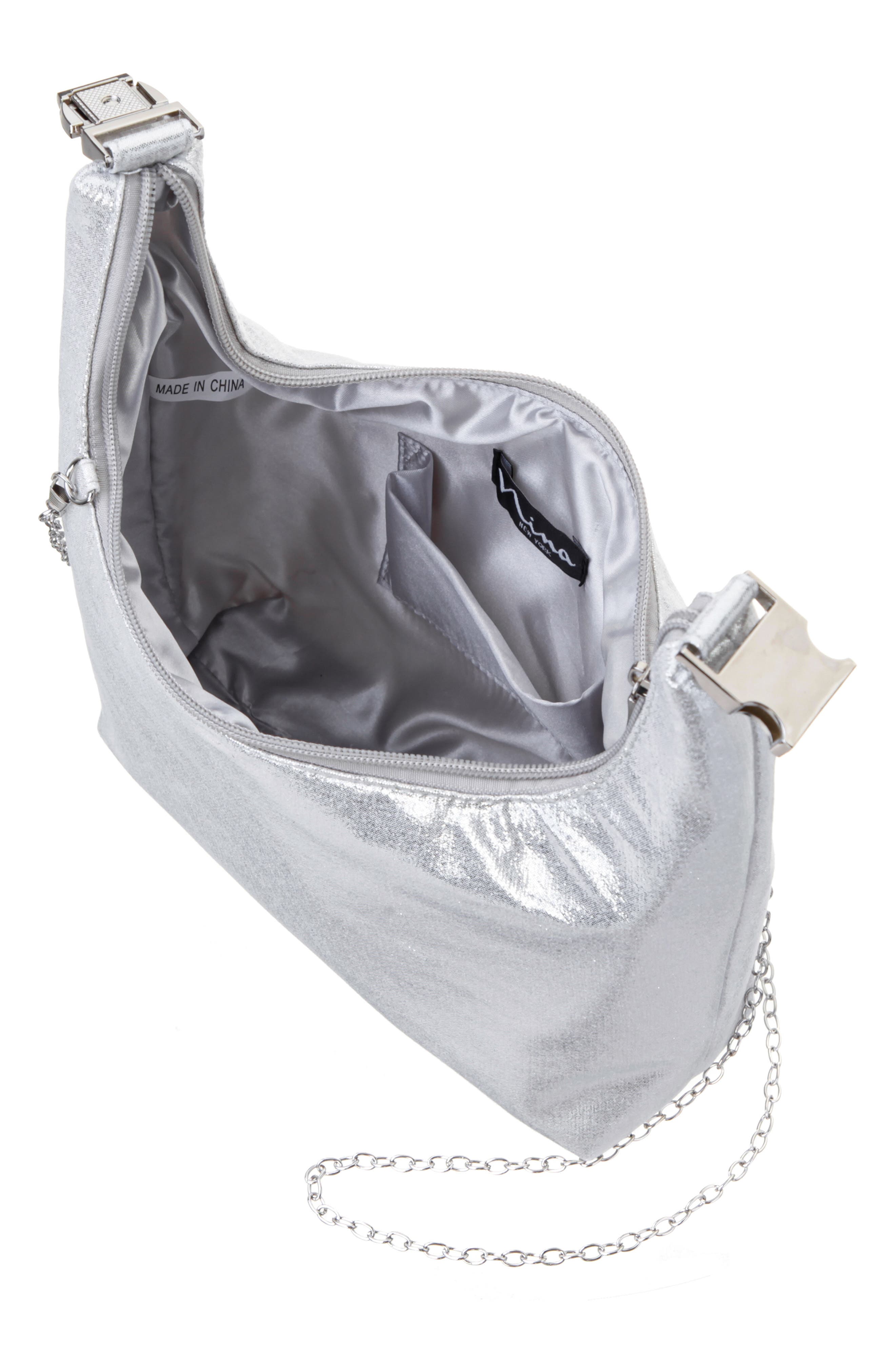 Nina Metallic Hobo Bag, Alternate, color, True Silver