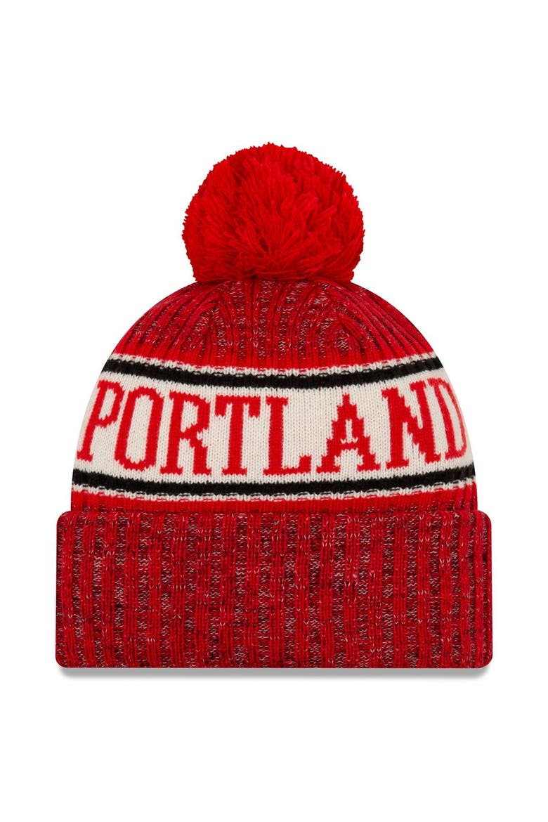 Men's New Era Red Portland Trail Blazers Sport Cuffed Knit Hat with Pom, Alternate, color, Red