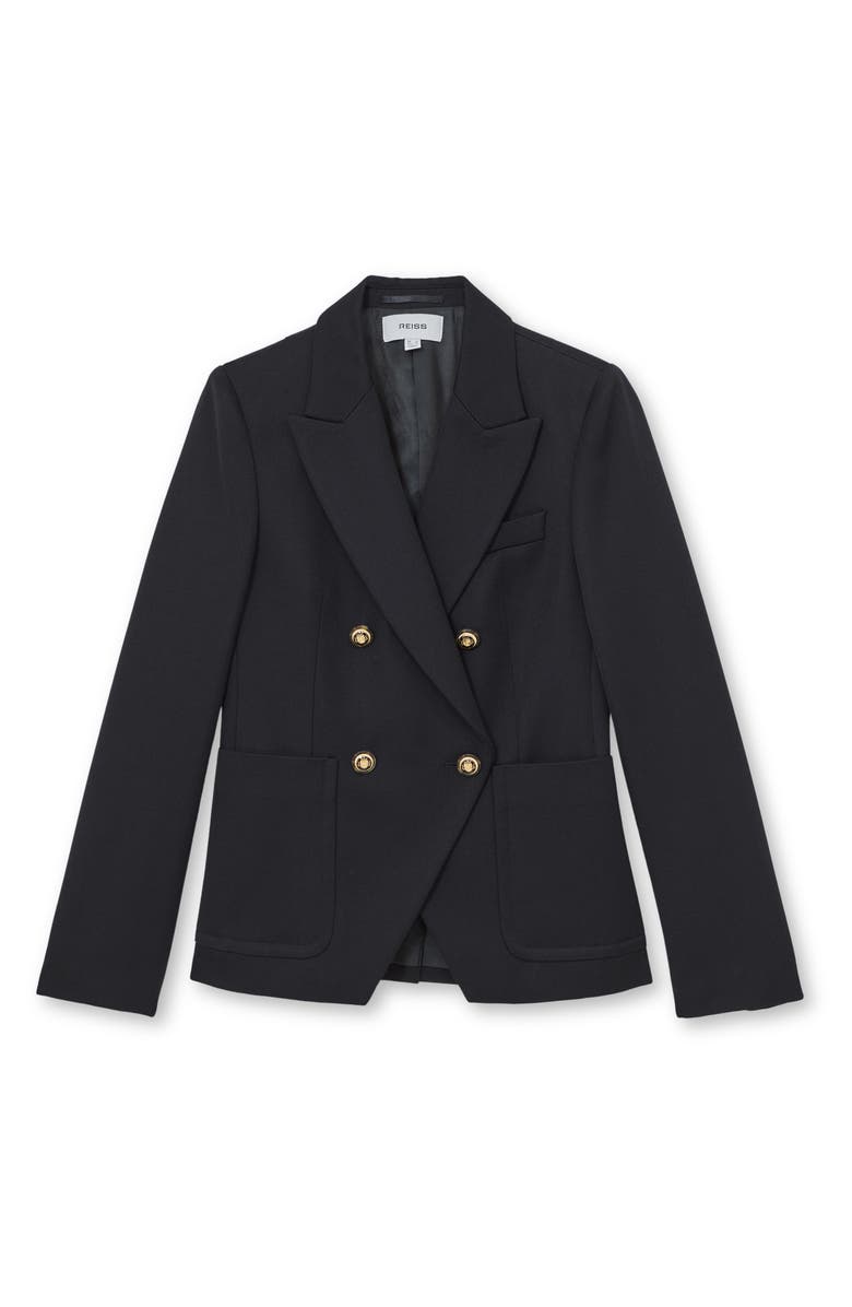 Reiss Gigi Double Breasted Cutaway Wool Blend Blazer, Alternate, color, Navy