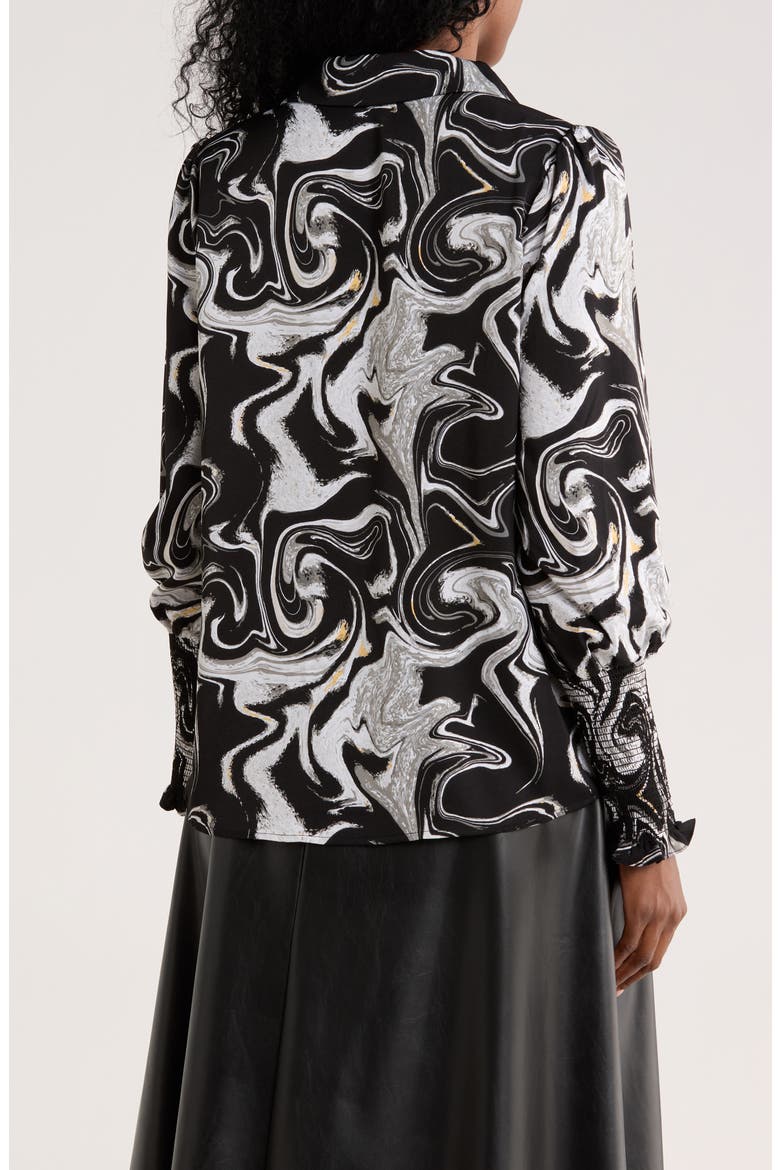 Smocked Cuff Button-Up Top, Alternate, color, BLACK