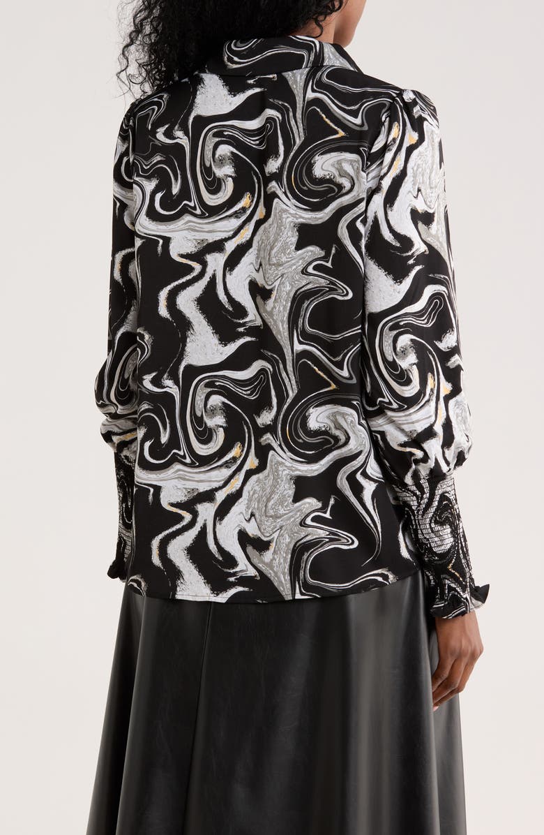 PATRIZIA LUCA Smocked Cuff Button-Up Top, Alternate, color, Black