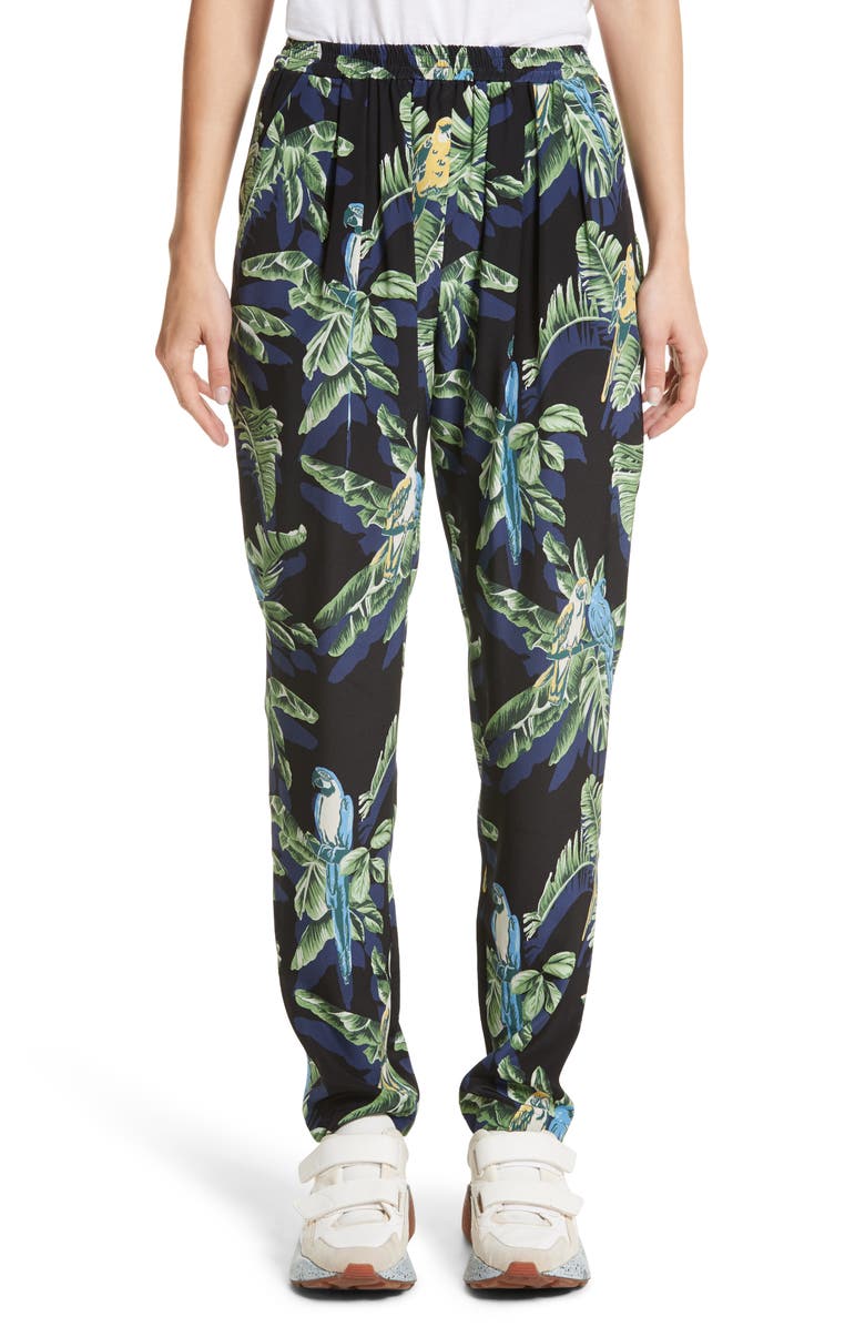 Stella McCartney Birds of Paradise Silk Crêpe de Chine Pants, Main, color, 