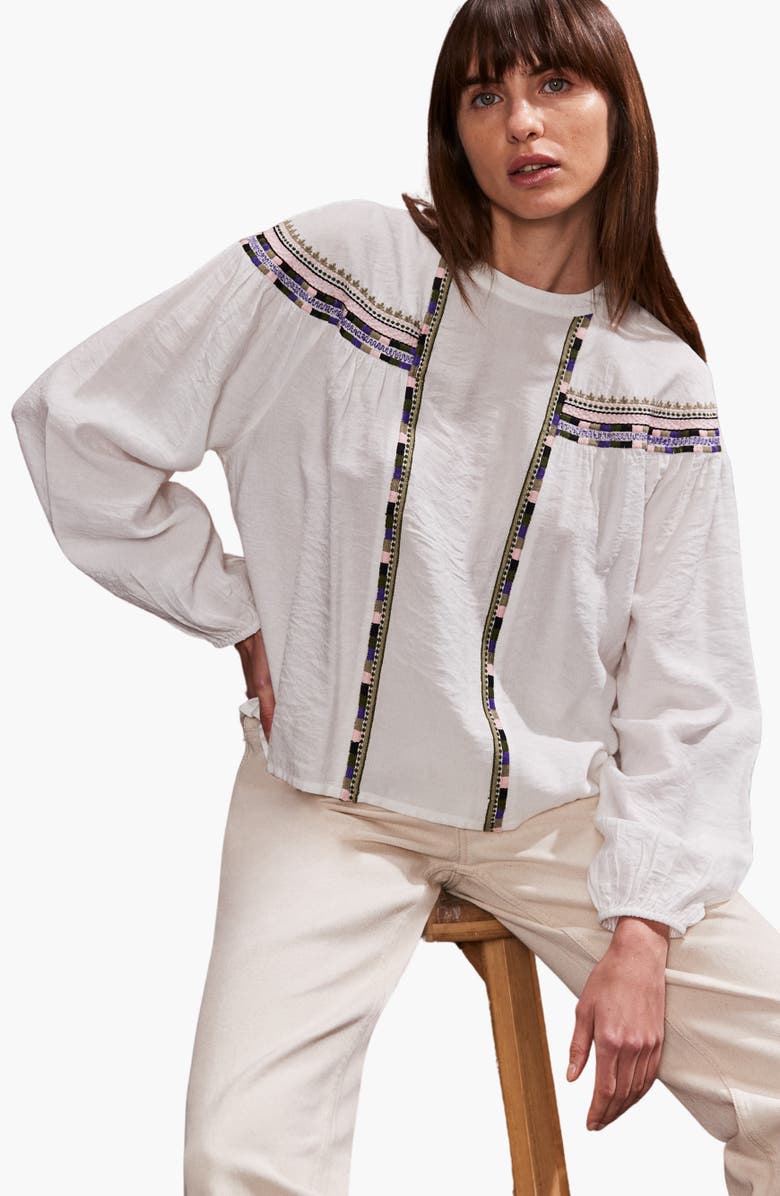 Ro&Zo Embroidered Detail Blouse, Main, color, Ivory