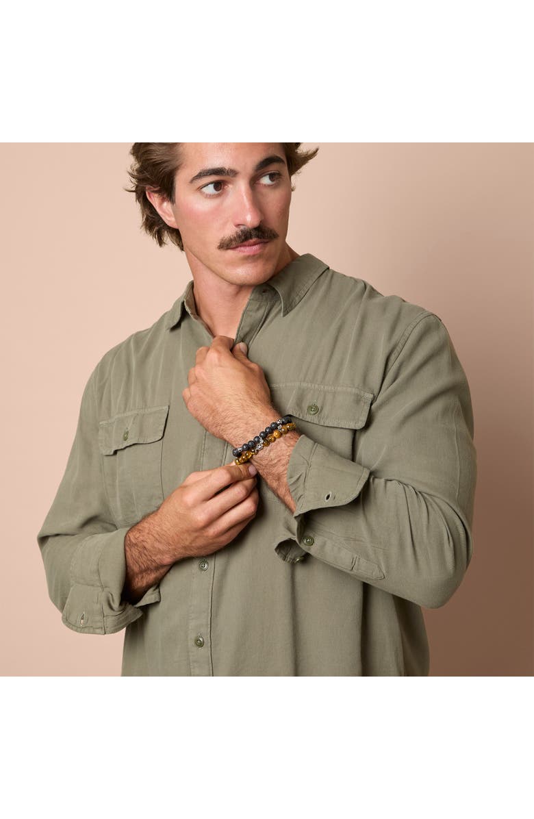 Lucky Brand Stone Stretch Beaded Bracelets, Alternate, color, Black, Brown