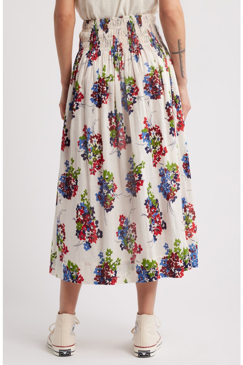 The Viola Floral Smocked Waist Cotton Midi Skirt, Alternate, color, OASIS FLORAL
