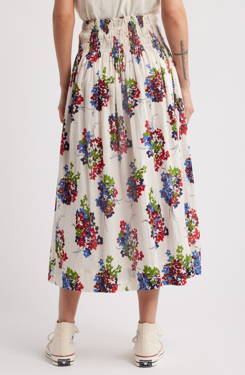 THE GREAT. The Viola Floral Smocked Waist Cotton Midi Skirt, Alternate, color, Oasis Floral