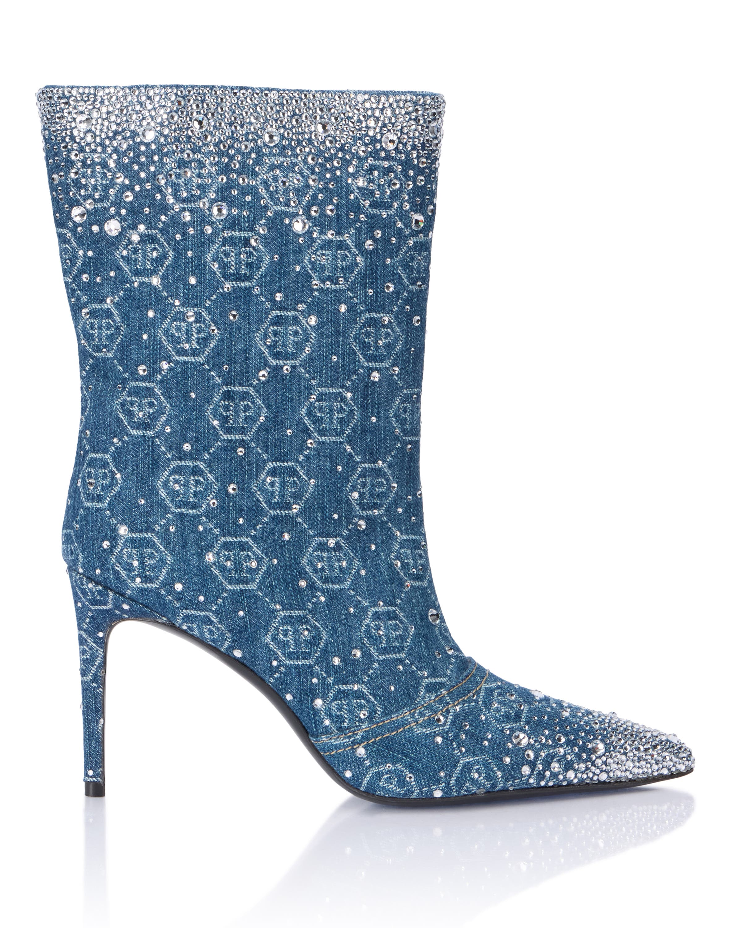 Denim Low Boots Monogram Strass 9 Women, Alternate, color, lightblue