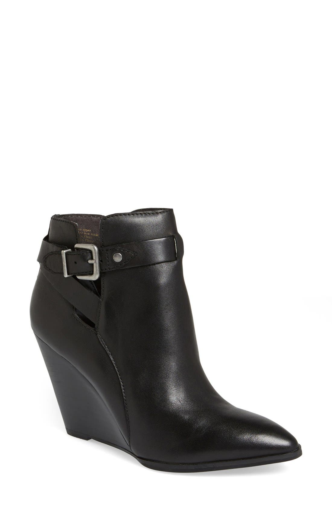 'Violin' Pointy Toe Ankle Bootie (Women), Main, color, BLACK LEATHER
