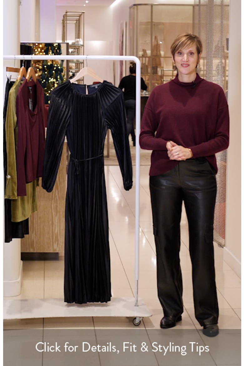 Pleated Long Sleeve Midi Dress video