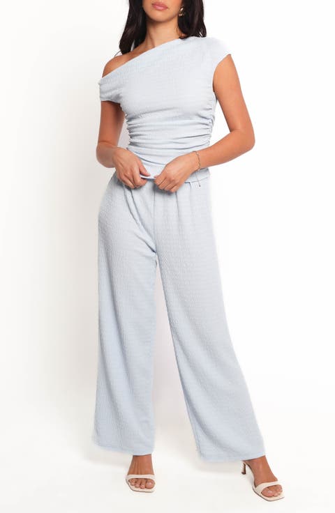 Peppai Textured One-Shoulder Top & Wide Leg Pants Set