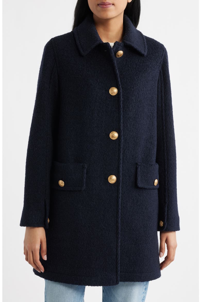 Crested Button Coat, Main, color, NAVY
