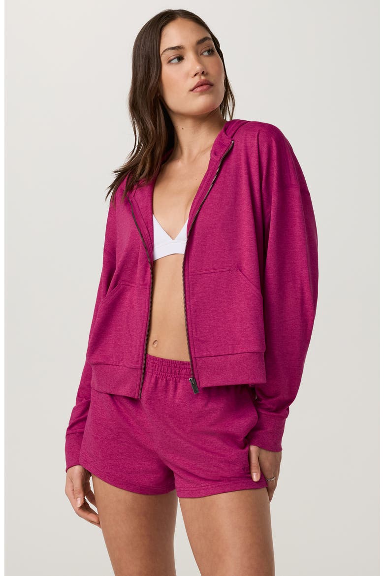 Halo Modern Zip Hoodie, Alternate, color, DRAGON FRUIT HEATHER