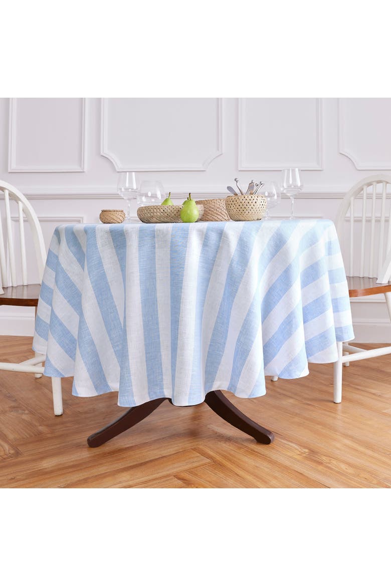 Linen Round Tablecloth - Cabana Stripe, Main, color, Sky Blue and White