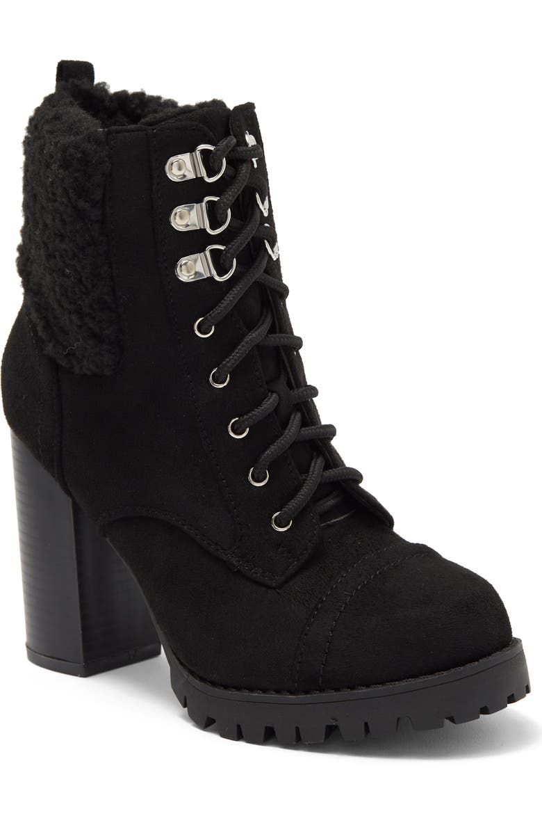 TOP GUY SHOES Sassy Faux Shearling Cuff Lug Sole Bootie, Main, color,