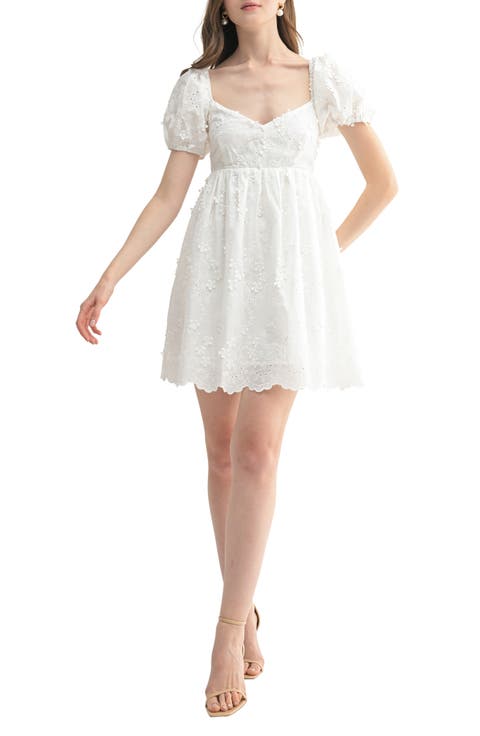 Floral Appliqué Puff Sleeve Minidress