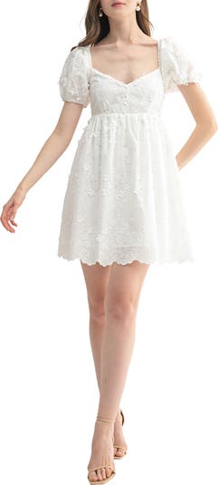 Floral Appliqué Puff Sleeve Minidress