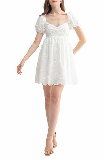 All in Favor Floral Appliqué Puff Sleeve Minidress
