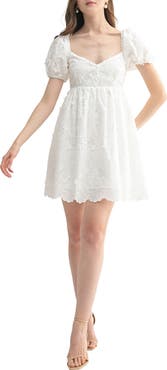 All in Favor Floral Appliqué Puff Sleeve Minidress