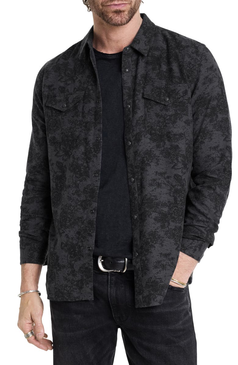 John Varvatos Mar Floral Flannel Snap-Up Western Shirt, Main, color, 