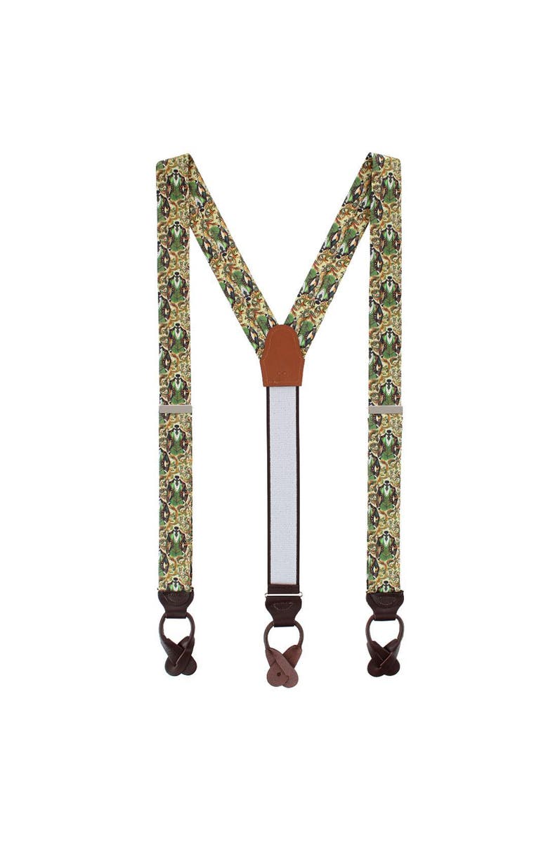 Trafalgar Big and Tall Shall We Dance Silk Novelty Button End Suspenders, Alternate, color, Green