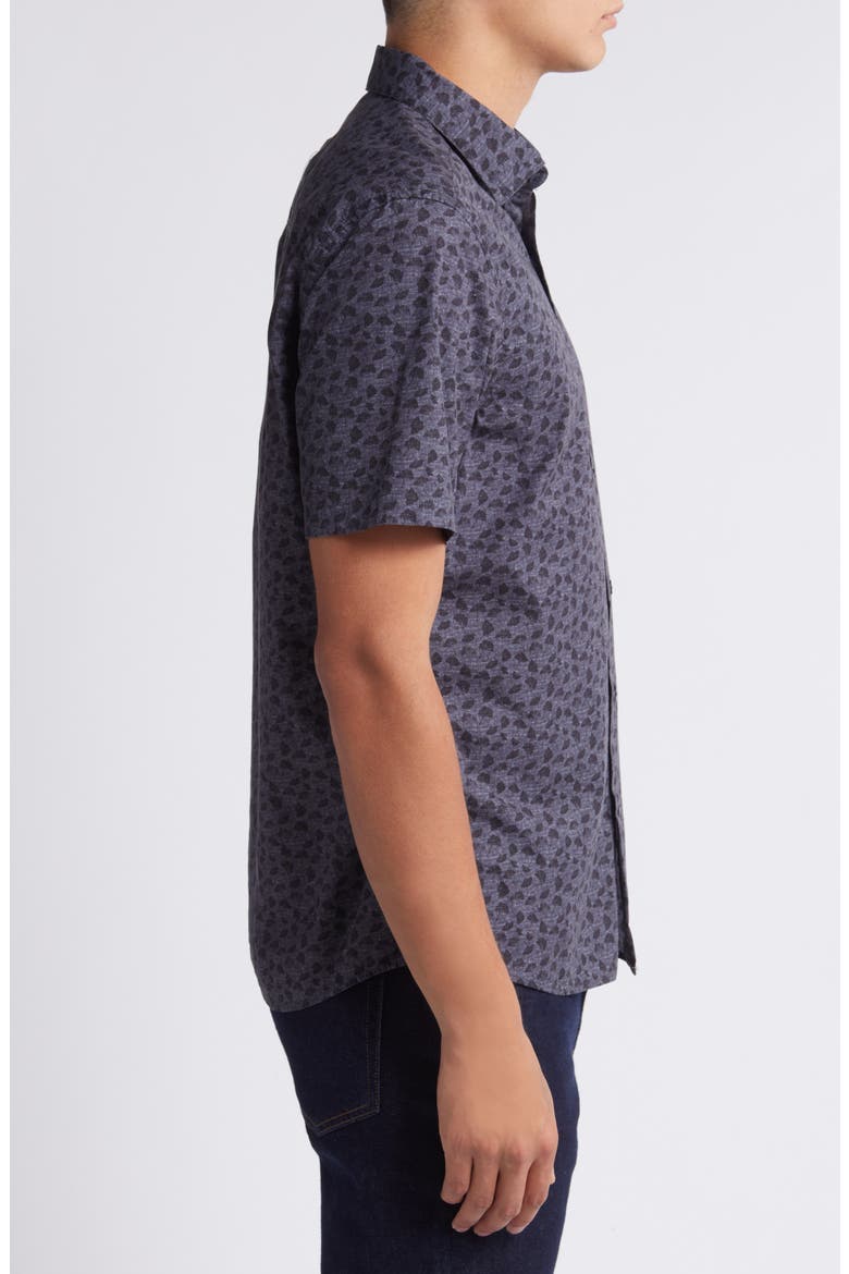 Lindy Leaf Print Short Sleeve Button-Up Shirt, Alternate, color, NAVY