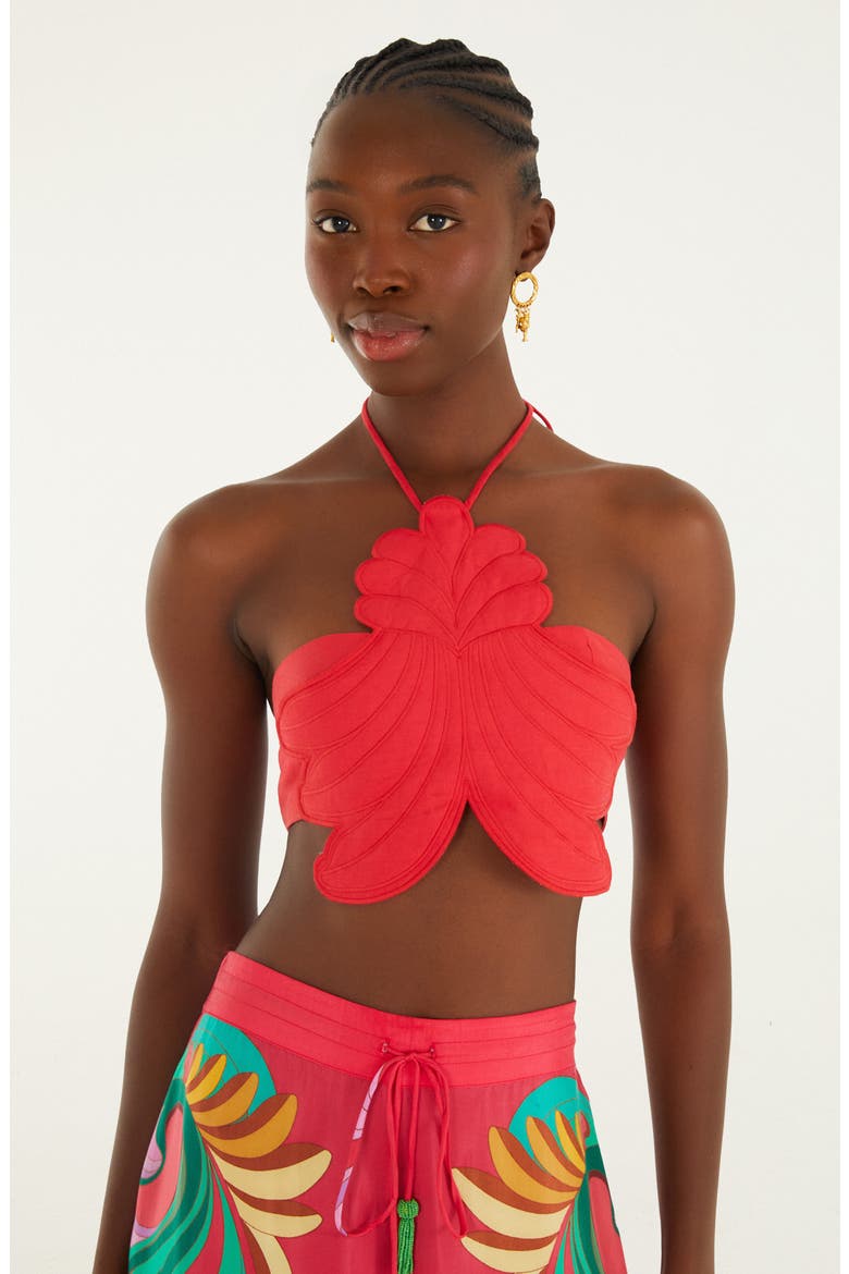 3D Shell Embroidered Halter Cover-Up Top, Alternate, color, BANANA QUEEN