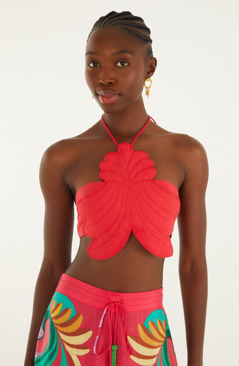 FARM Rio 3D Shell Embroidered Halter Cover-Up Top, Alternate, color, Banana Queen