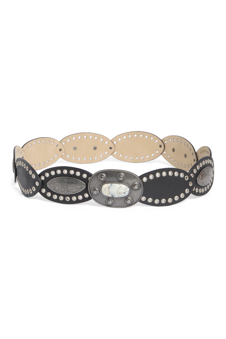 Oval Buckle Grommet Belt, Main, color, BLACK